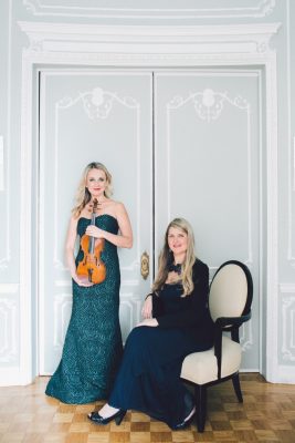 Solomiya Ivakhiv, left, assistant professor of violin and viola, and pianist Angelina Gadeliya. (Photo by Stephanie Brauer, Ukrainian Institute of America, NYC)