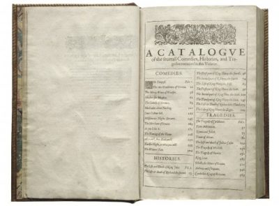 Table of contents from the First Folio.