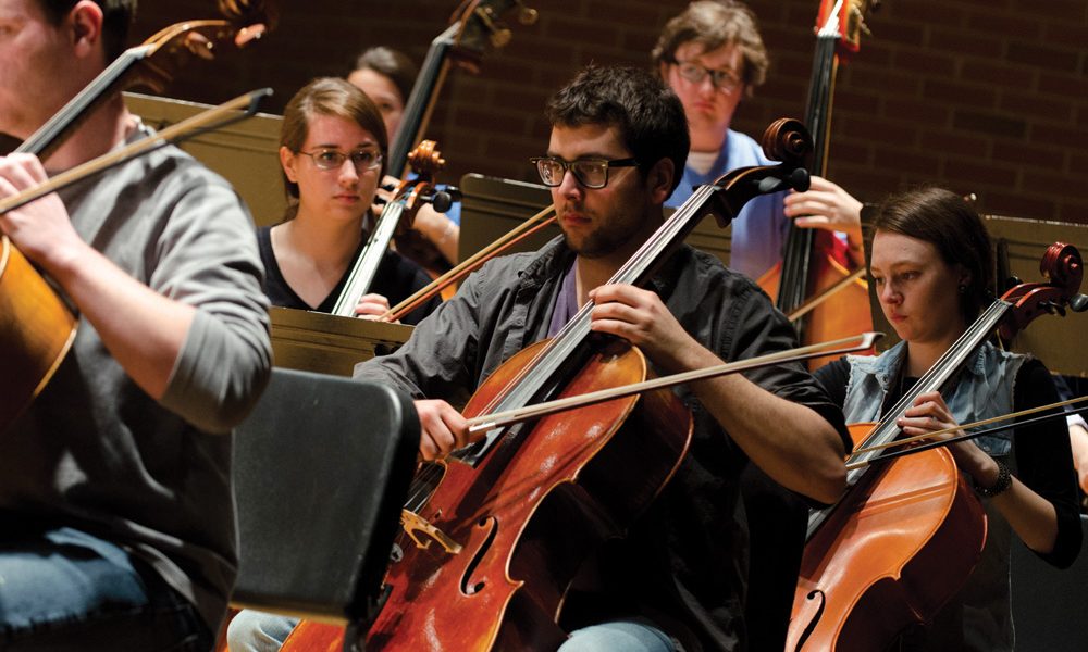 Music Students Students from the UConn Symphony Orchestra rehearse in von der Mehden Recital Hall